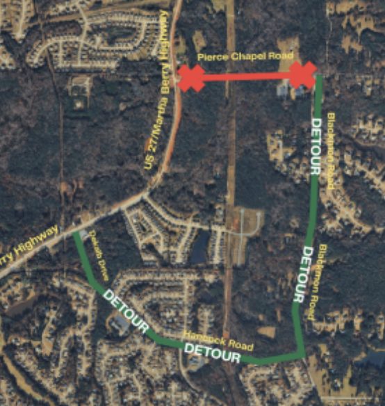 Temporary Closure on Pierce Chapel Road at U.S. 27