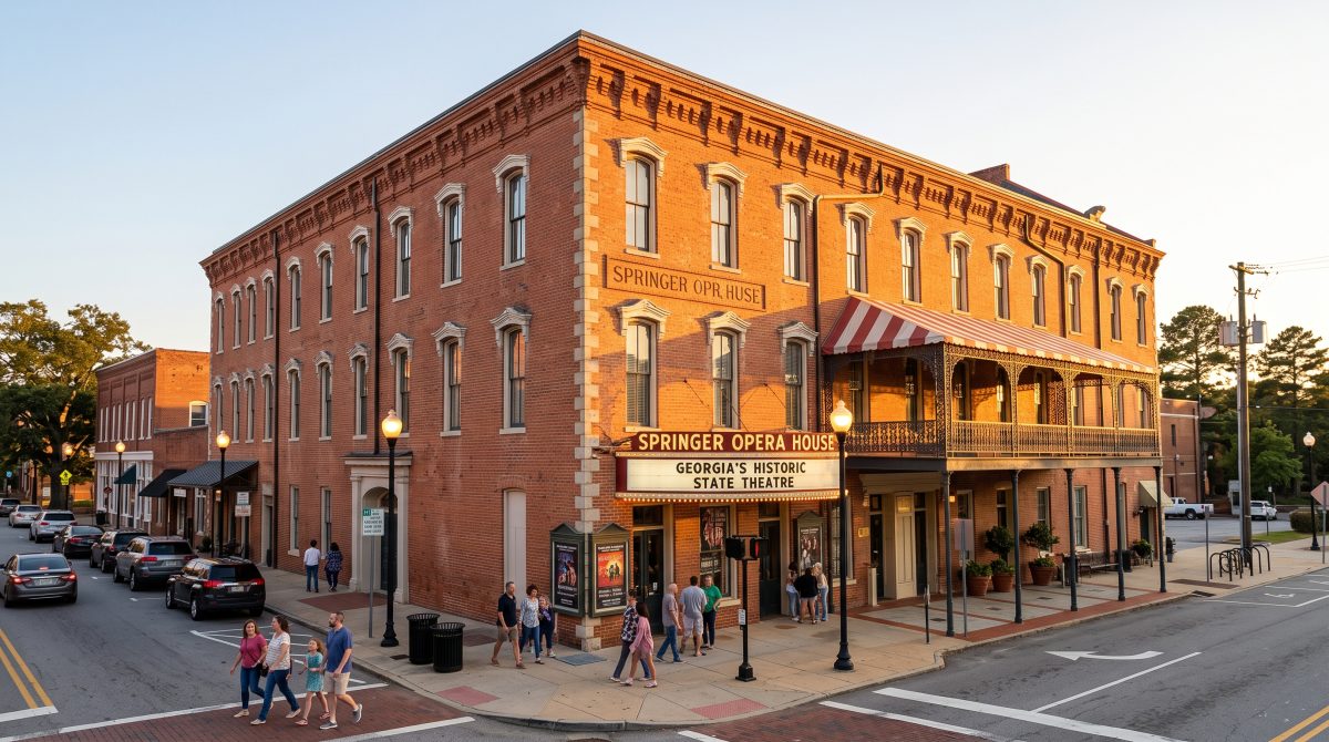 The historic Springer Opera House in downtown Columbus, Georgia, opened in 1871 and stands as one of the city's oldest surviving cultural institutions.