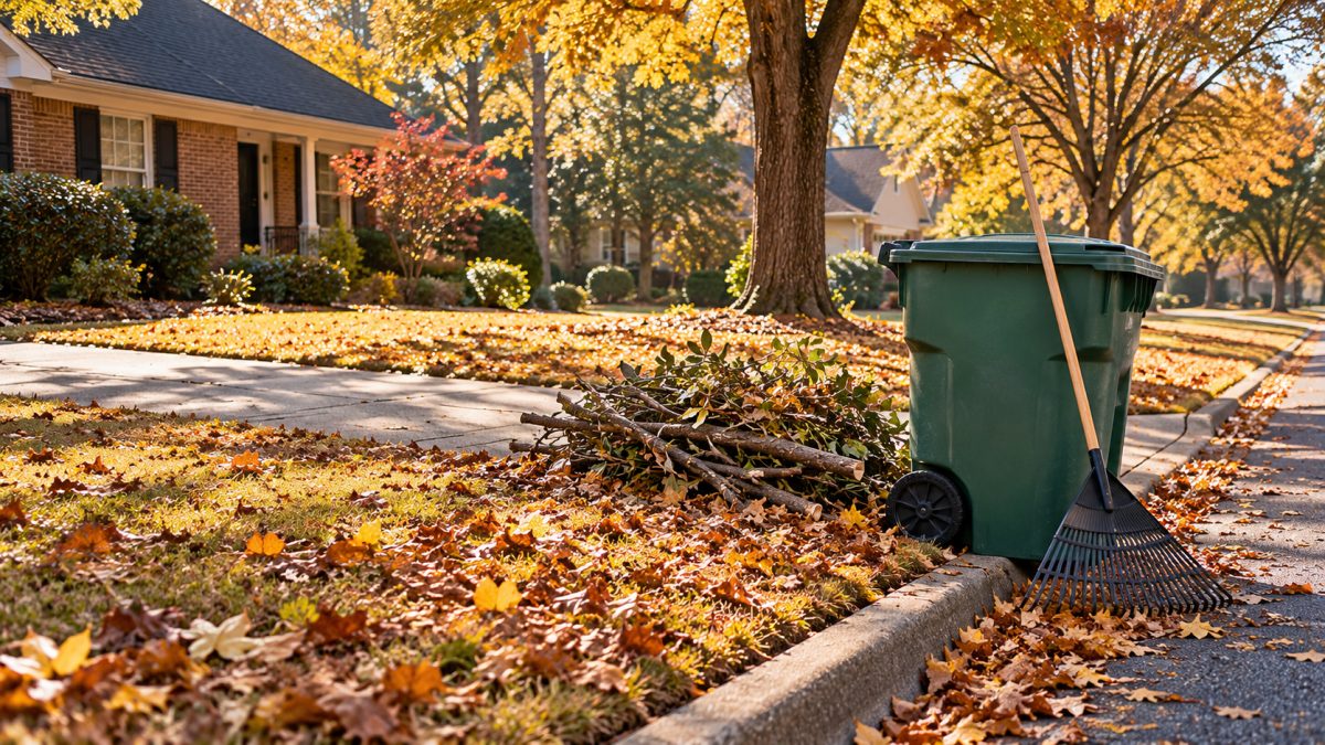 Leaves and grass go in the green cart; branches must be 4 feet or shorter and no more than 6 inches across.