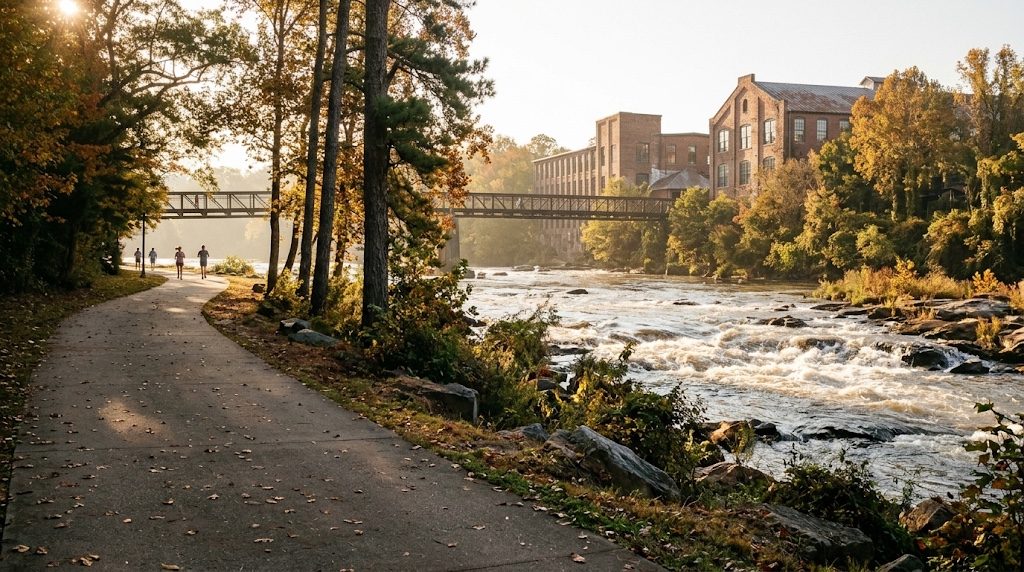 The Chattahoochee RiverWalk opened its first mile on Columbus Day 1992 and now runs 22 miles.