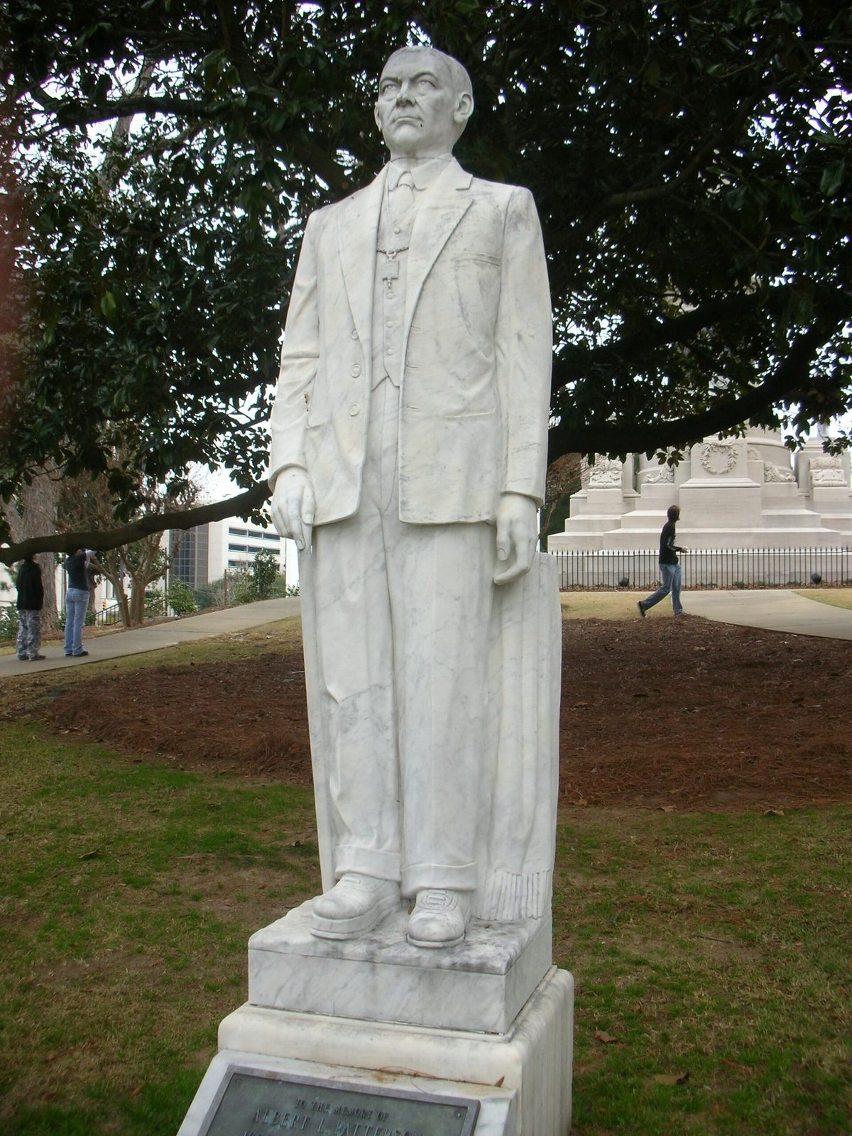 A memorial statue of Albert Patterson stands on the Alabama State Capitol grounds in Montgomery.