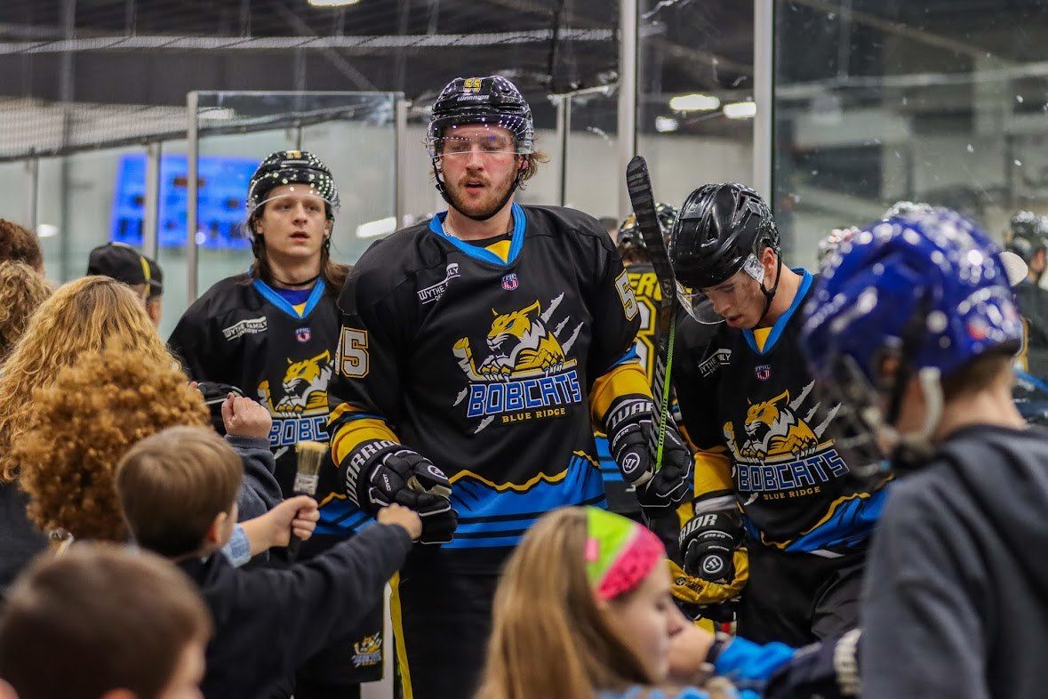 Andrei Ivanov greets Blue Ridge Bobcats fans in 2024. The Bobcats, an FPHL team in Wytheville, Va., hosted the River Dragons' season-opening games.
