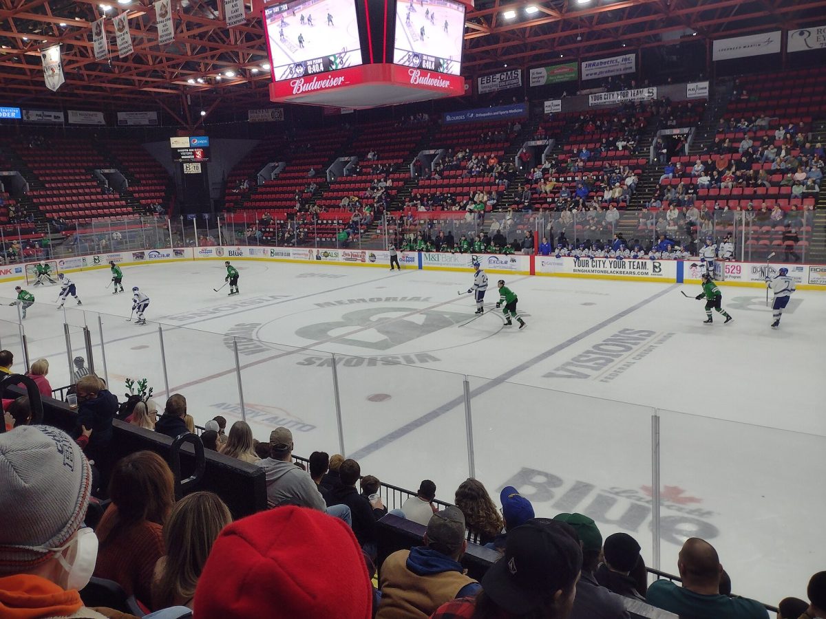 A Binghamton Black Bears game at Broome County Veterans Memorial Arena in 2021. Binghamton opened the River Dragons' home schedule this weekend.