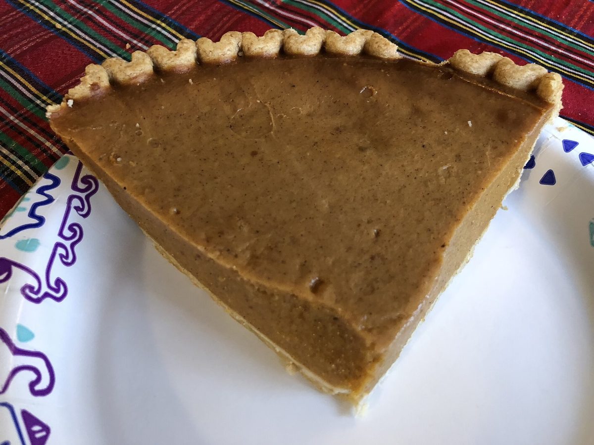 A slice of pumpkin pie at Thanksgiving dinner (file photo).