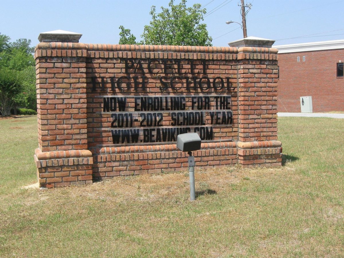 The original Pacelli High School sign at St. Anne-Pacelli Catholic School, host of the Viking Turkey Trot on Nov. 7.
