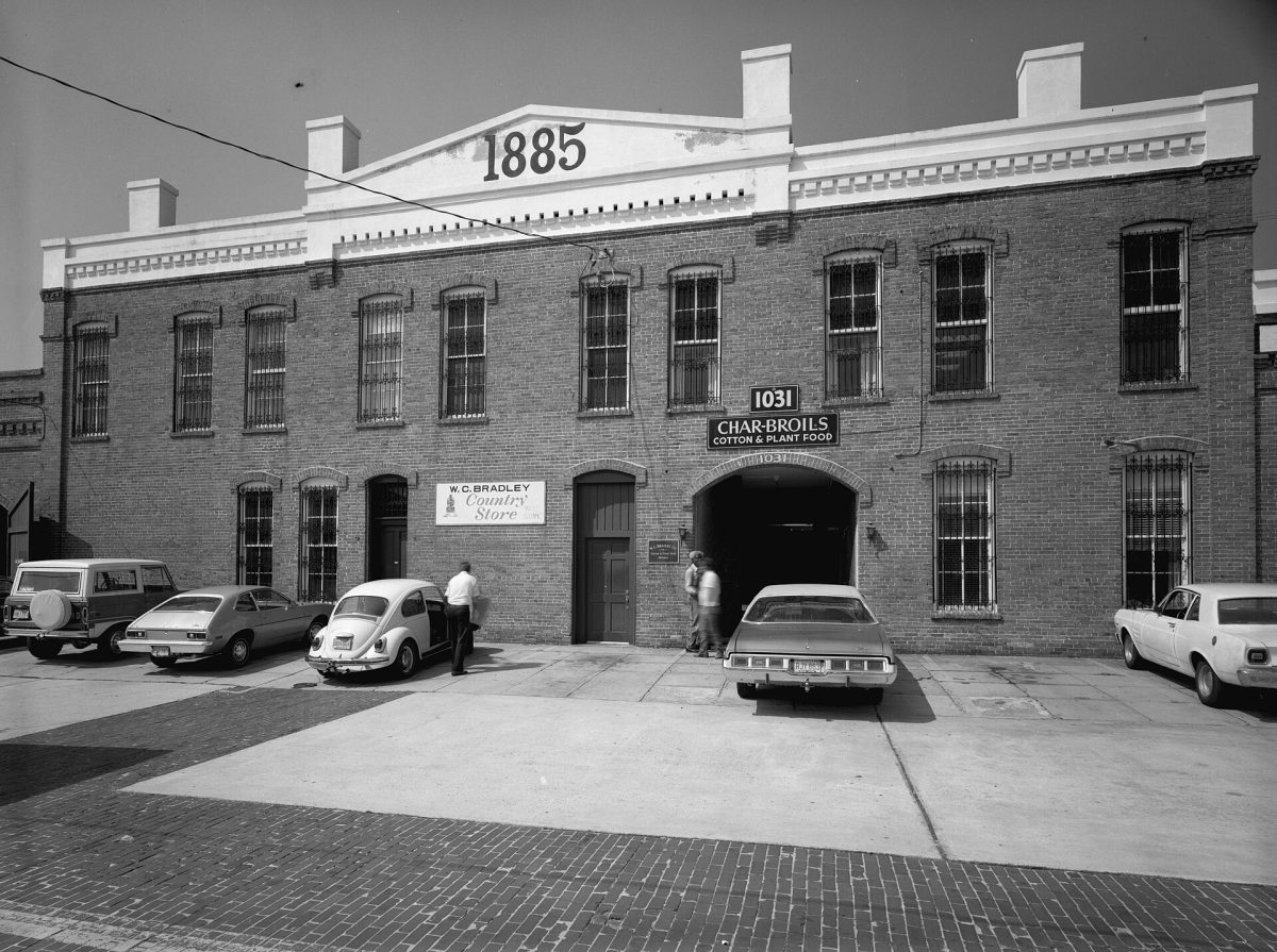 The W.C. Bradley Co. buildings on Front Avenue in 1978. Most of the Front Avenue parking deck is reserved for the company's employees.