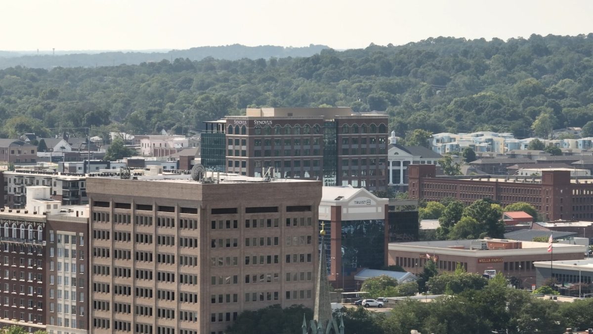 Uptown Columbus, looking west, in 2024.