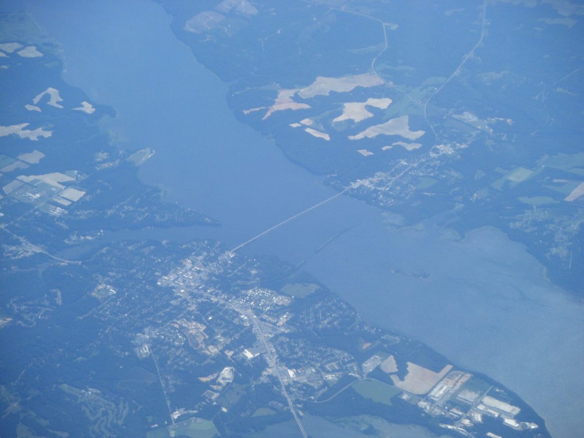 Eufaula, Lake Eufaula and Georgetown, Ga., seen from an airplane in 2012.