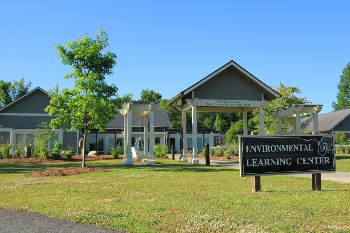 The main building of the Oxbow Meadows Environmental Learning Center on South Lumpkin Road in Columbus.