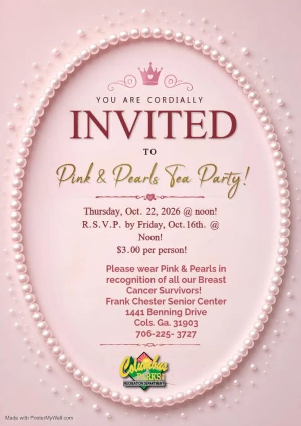 Flyer for Pink & Pearls Tea Party!