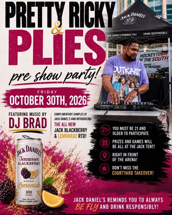 Flyer for Pretty Ricky & Plies pre show party