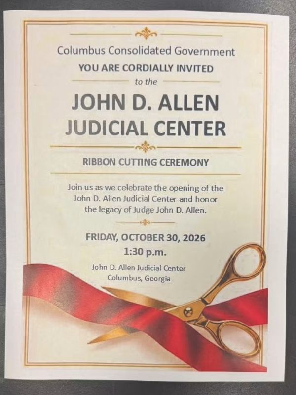 Flyer for John D. Allen Judicial Center Ribbon Cutting Ceremony